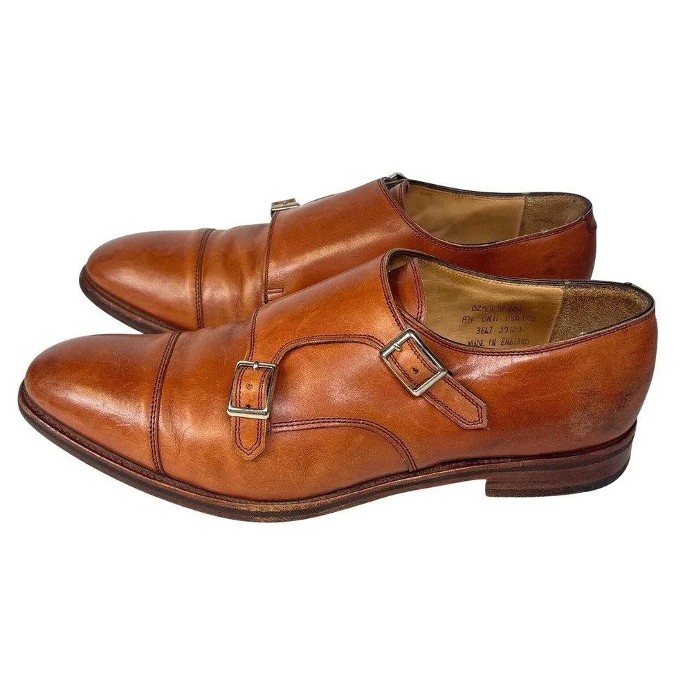 Alfred Sargent J Crew Monk Strap Shoes Walnut Brown Leather ENGLAND Classic 11.5